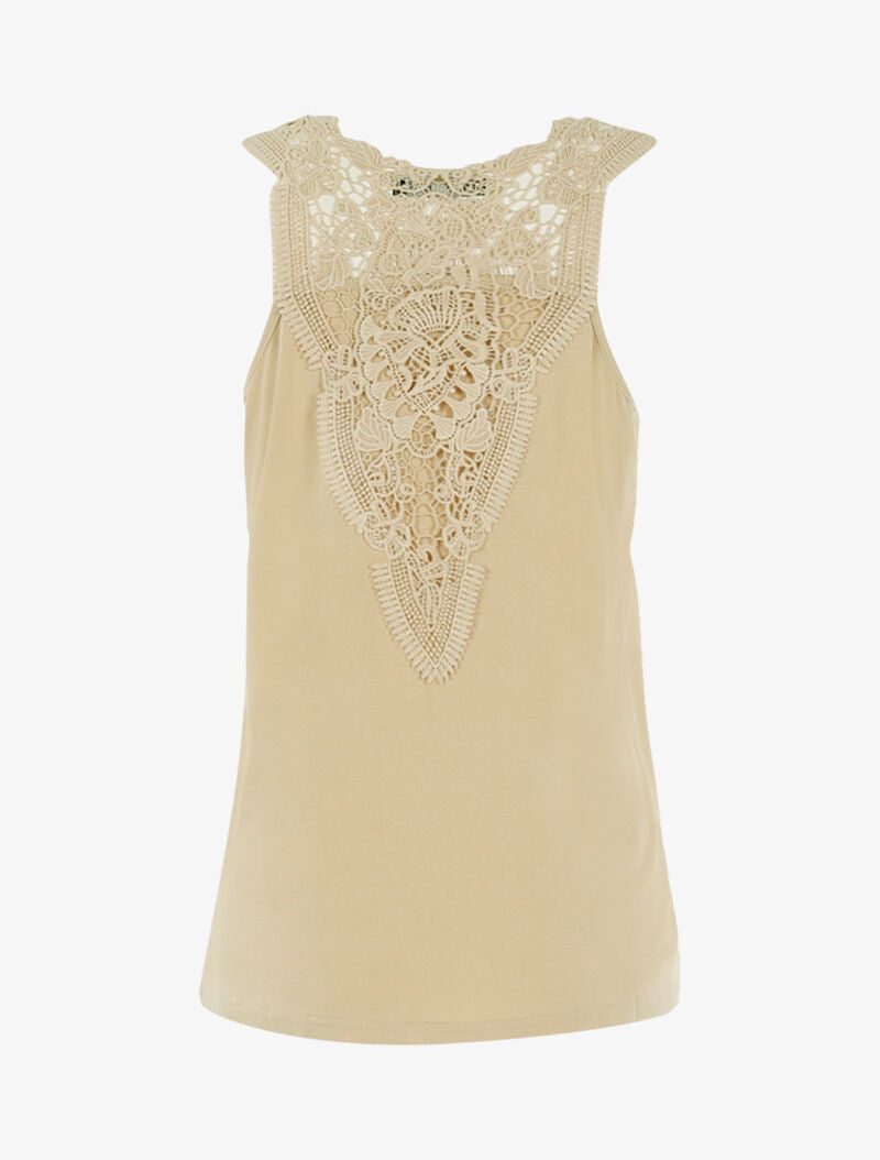 Top à empiècements tulle et crochet - beige - 2