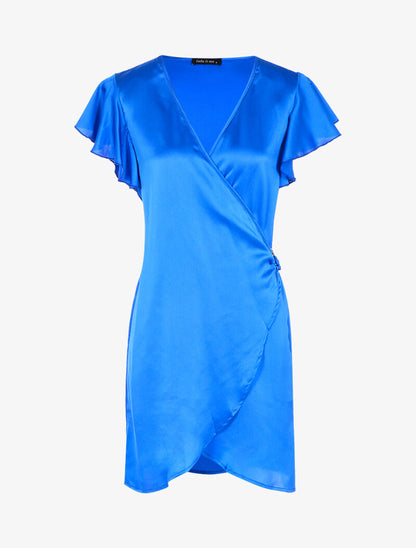 Robe portefeuille satinée - bleu électrique - 1