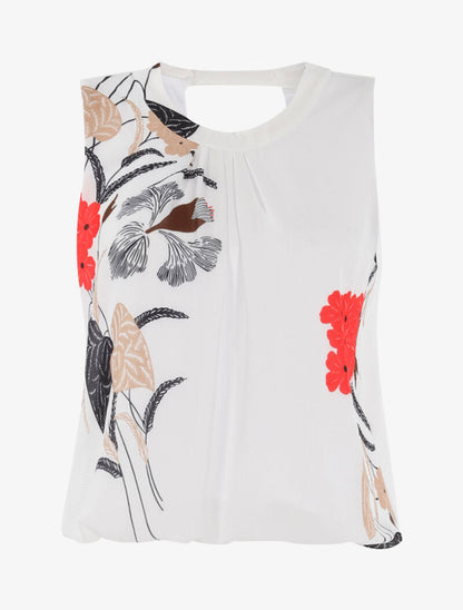 Top coupe boule fleuri - ecru - 1