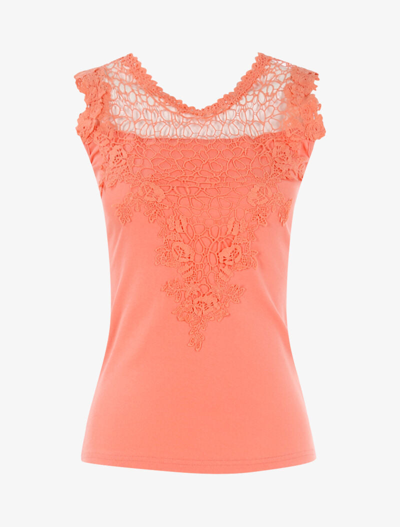 Top à détails ajourés en crochet - corail - 1