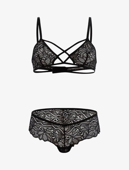 Ensemble lace en dentelle ajourée - noir - 1