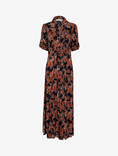 Robe chemise à imprimé fleurs stylisées - marine/camel - 1