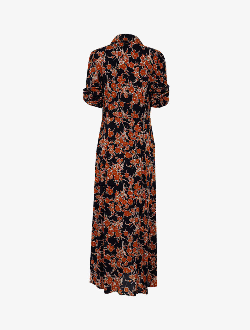 Robe chemise à imprimé fleurs stylisées - marine/camel - 2