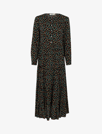 Robe longue trapèze fleurie - noir - 1