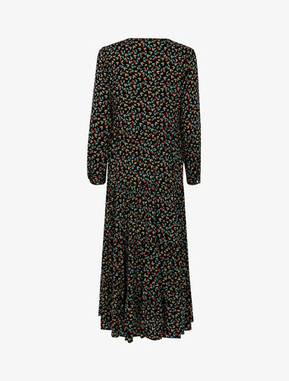 Robe longue trapèze fleurie - noir - 2