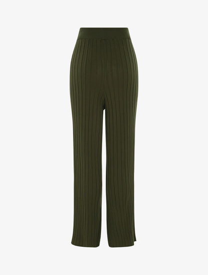 Pantalon en maille côtelée - kaki - 2