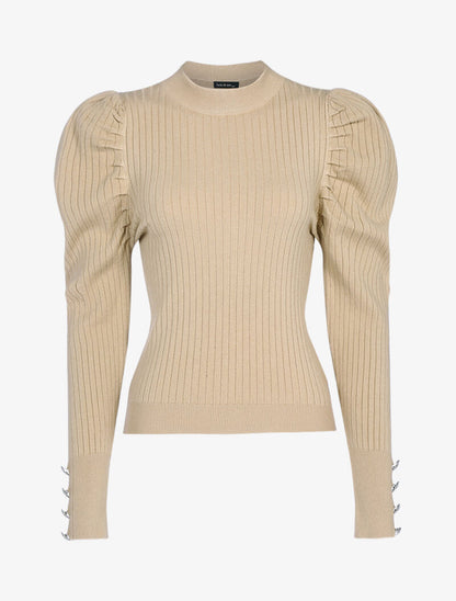 Pull court à manches gigot - beige - 1