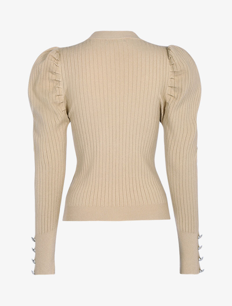 Pull court à manches gigot - beige - 2
