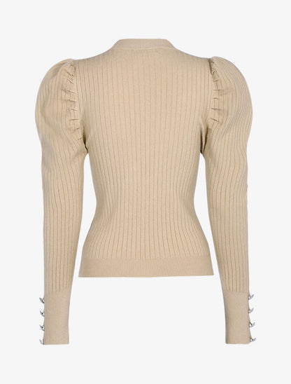 Pull court à manches gigot - beige - 2