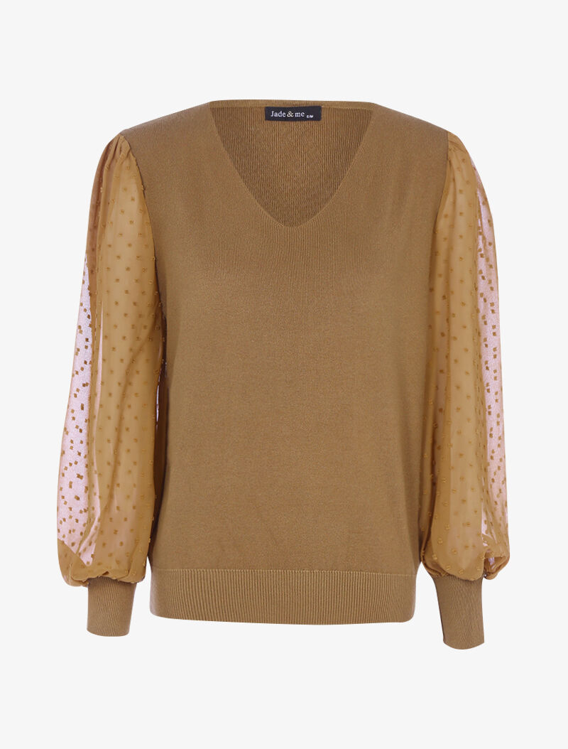 Pull à manches en voile et détails en relief - camel - 1