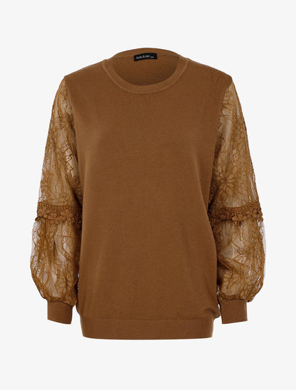 Pull à manches bouffantes stylisées - camel - 1