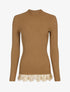 Pull côtelé à bord dentelle - camel - 3