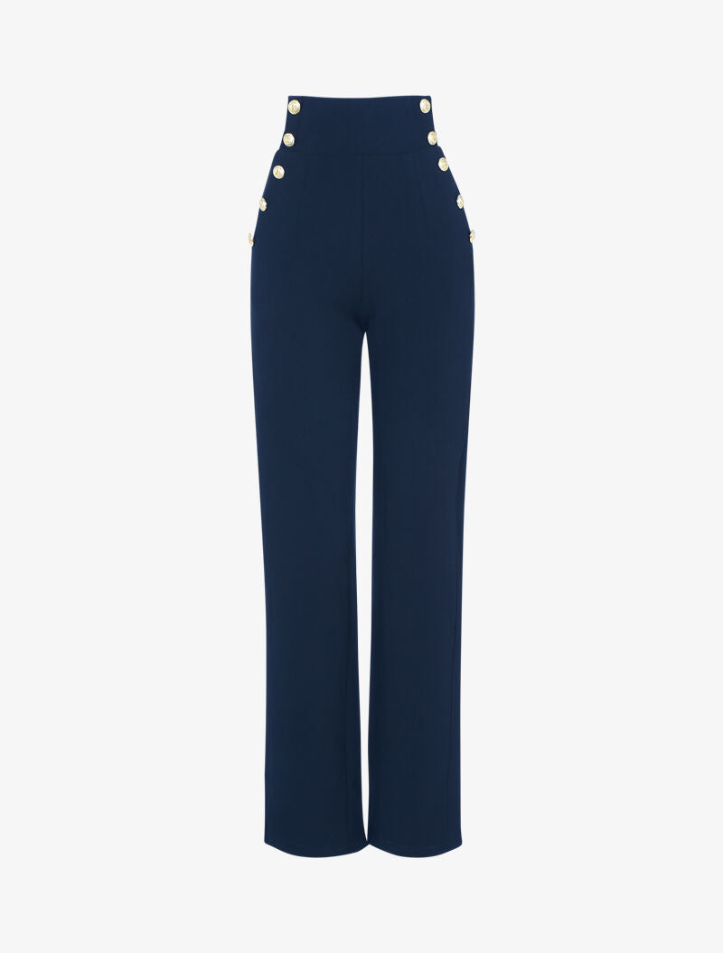 Pantalon flare à boutonnières décoratives - marine - 1