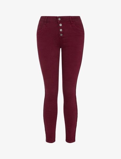 Jean à liserés contrastants - lie de vin - 4