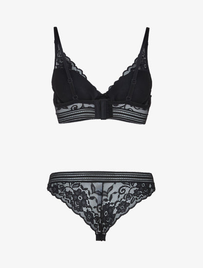 Ensemble bustier en dentelle et bandes - noir - 2