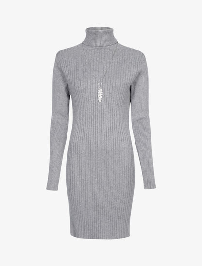 Robe-pull côtelée à bord fendu - gris chiné - 3