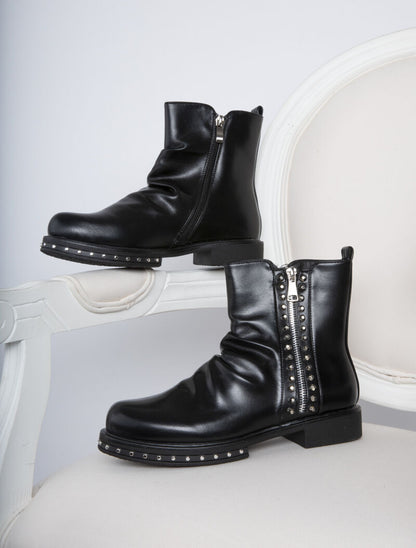 Boots plissées à côté orné de picots - noir - 2