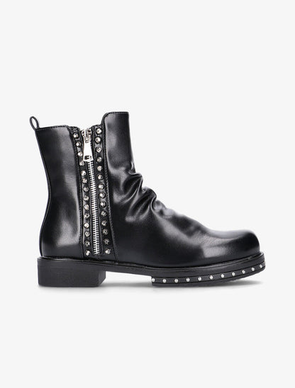 Boots plissées à côté orné de picots - noir - 3