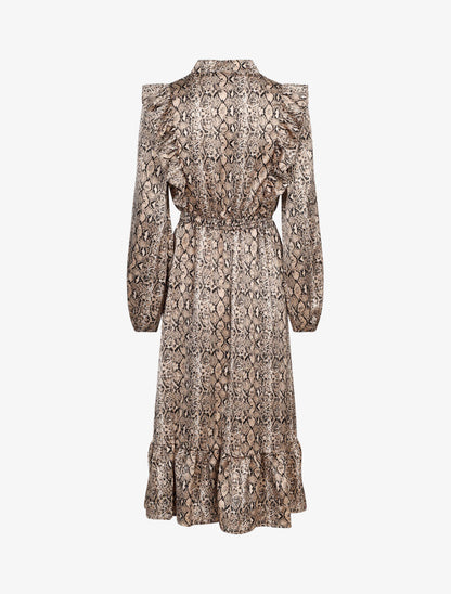 Robe à jabots et imprimé python - beige - 2