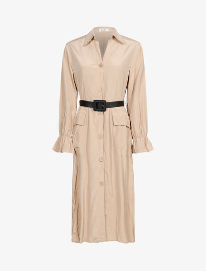 Robe fluide à boutons contrastants - beige - 1