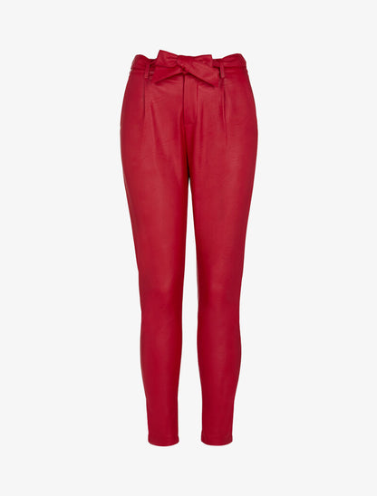 Pantalon à taille haute en simili - rouge - 3