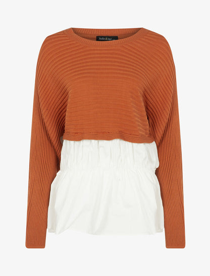 Pull bi matière à bord volanté - orange - 4
