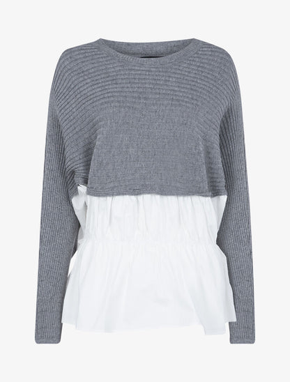 Pull bi matière à bord volanté - gris clair - 1