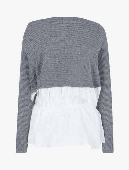 Pull bi matière à bord volanté - gris clair - 2