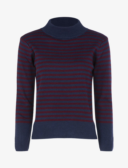 Pull rayé à dos plus long - marine/bordeaux - 3