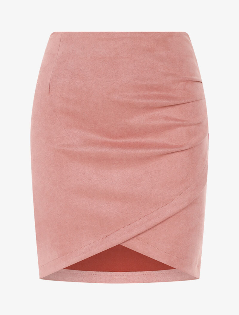 Jupe en suédine style portefeuille drapé - rose - 1