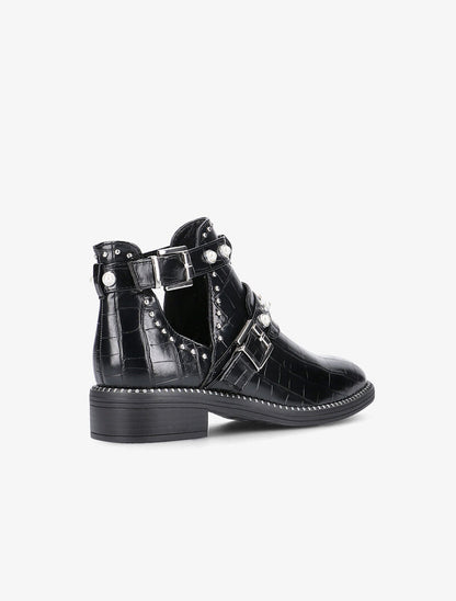 Bottines perlées à découpes - noir - 6
