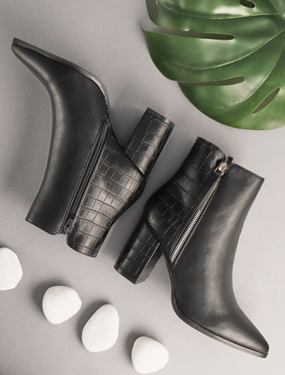 Bottines pointues à contrefort effet croco - noir - 4