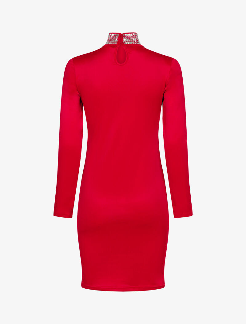 Robe à col montant strassé - rouge - 3