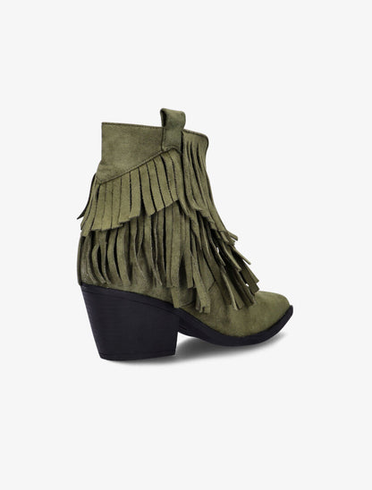 Bottines pointues à franges - kaki - 4