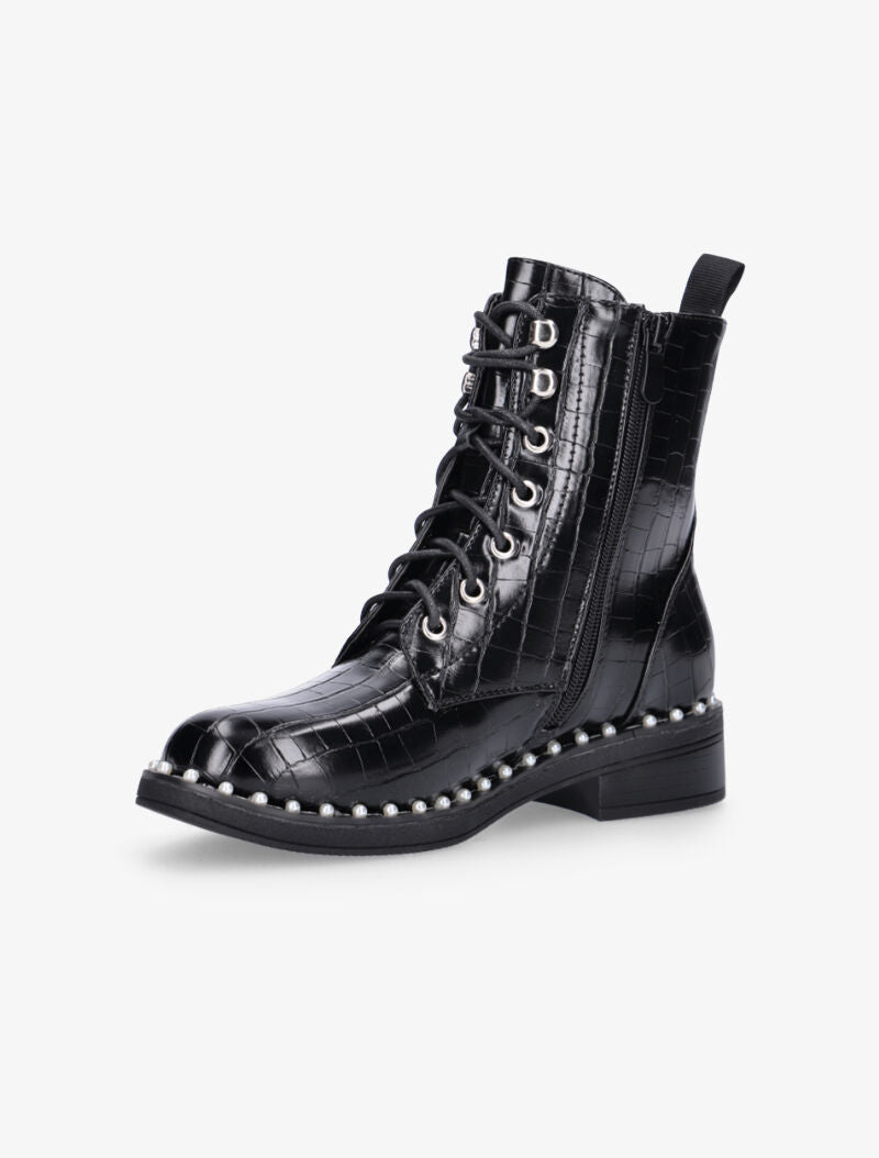 Boots croco à tour de semelle perlé - noir - 3