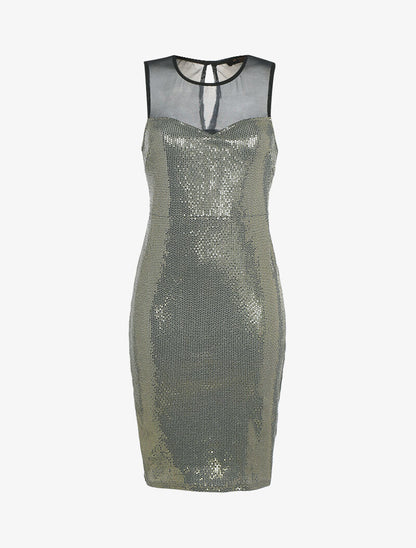 Robe irisée à détail ajouré - or - 3
