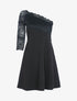 Robe à col asymétrique en dentelle - noir - 1