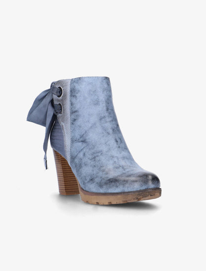 Bottines à effet vieilli et noeuds - bleu charrette - 3