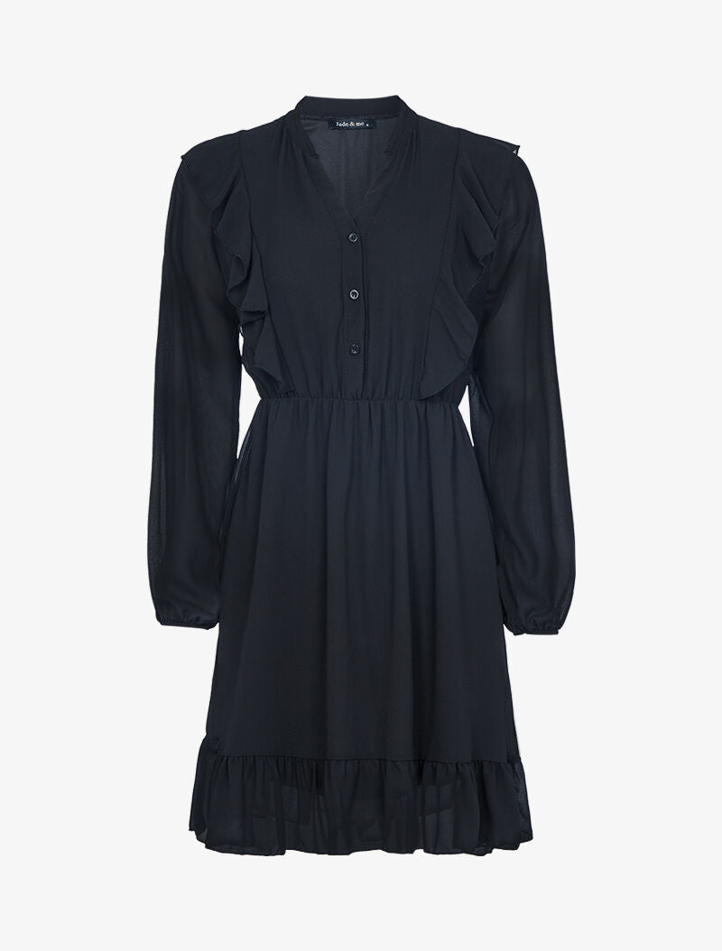 Robe volantée en voile - noir - 1