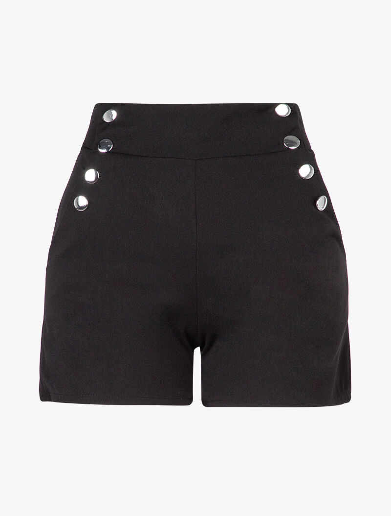 Short taille haute à côtés boutonnés - noir - 1