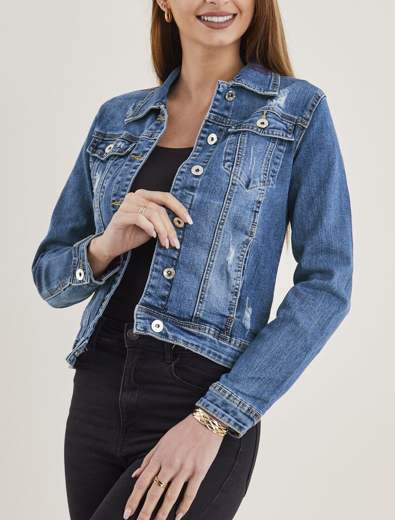 Veste droite à éraflures - bleu denim - 2