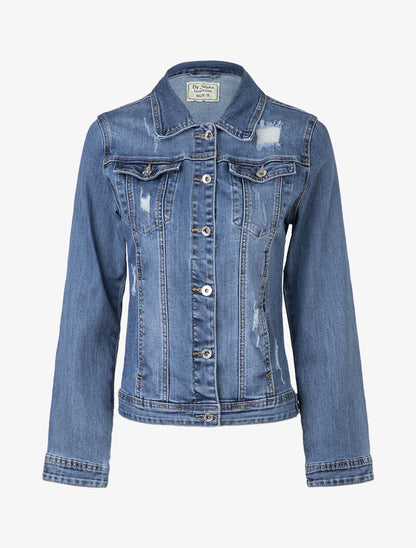 Veste droite à éraflures - bleu denim - 1