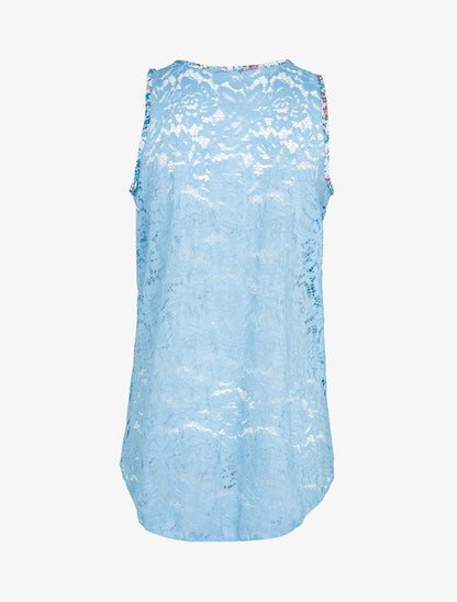 Top en voile imprimé et dentelle - bleu ciel - 2