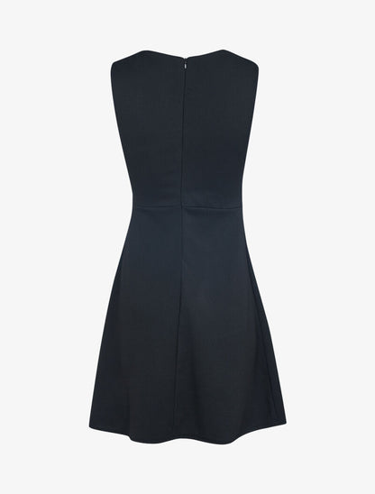 Robe unie à taille marquée à bande brodée - noir - 2