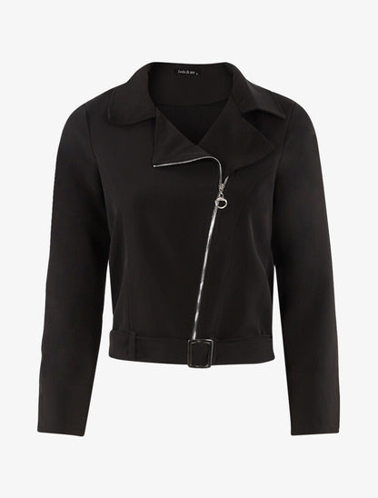 Veste zippée à bord ceinturé - noir - 4