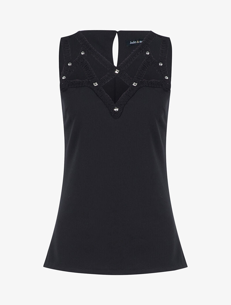 Top à décolleté ajouré à clous - noir - 1
