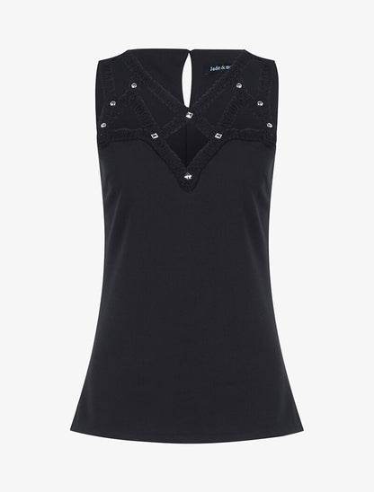 Top à décolleté ajouré à clous - noir - 1