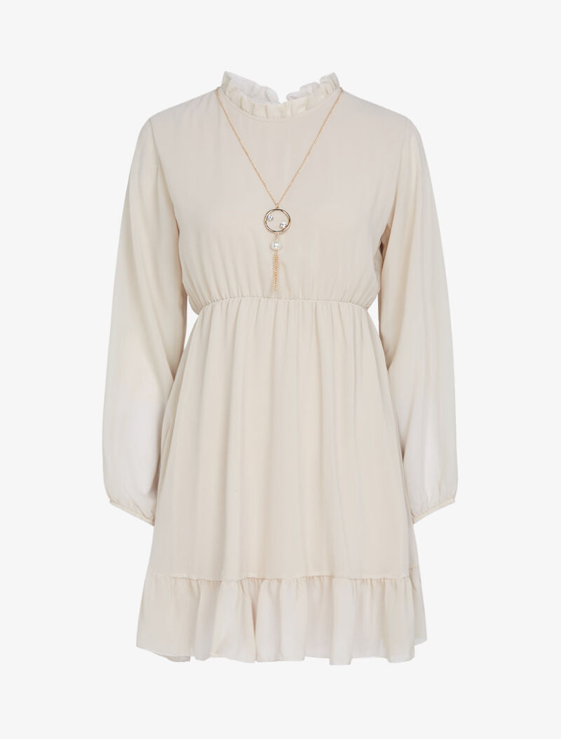 Tunique style robe en voile à encolure montante - beige - 1
