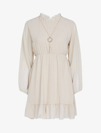 Tunique style robe en voile à encolure montante - beige - 1