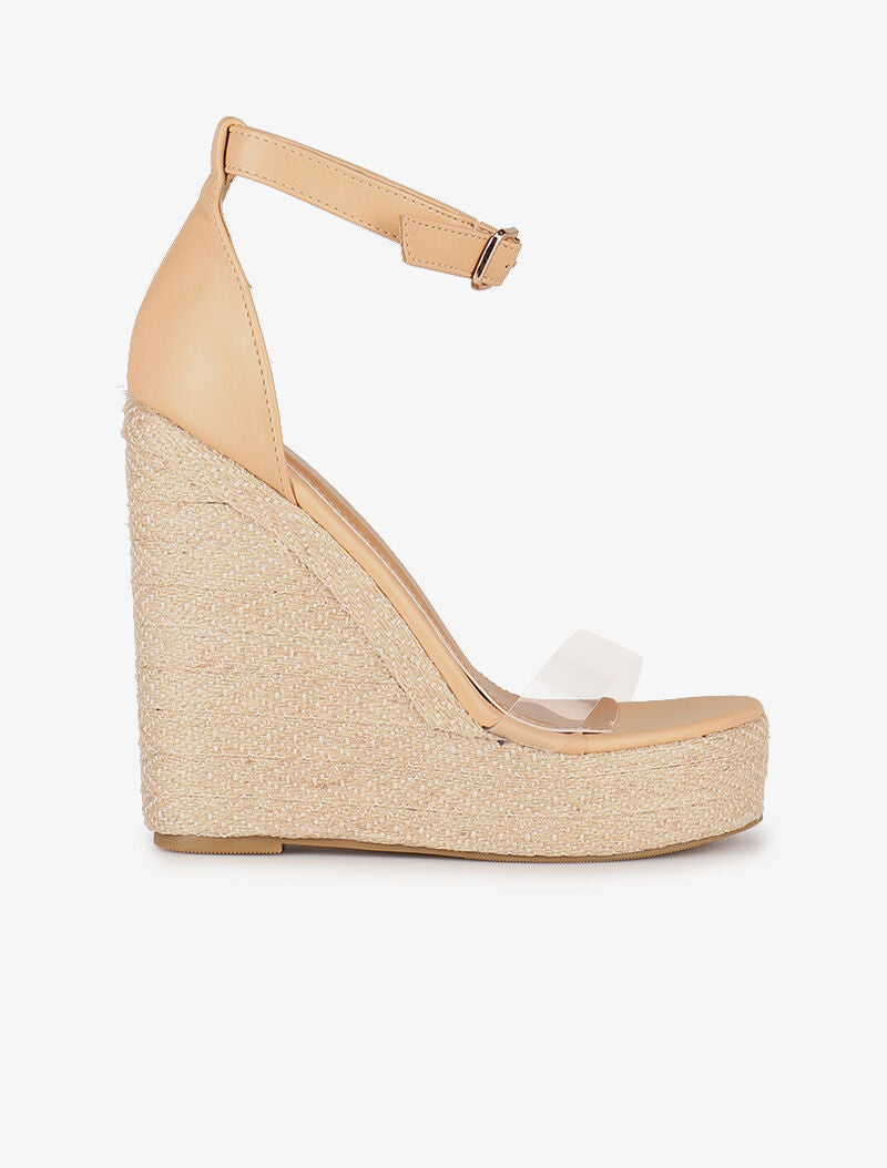 Compensées ultra hautes en raphia et simili - beige - 2